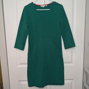 Boden Ottoline Ottoman Dress 6R Green Ribbed Knit V-Neck Pockets